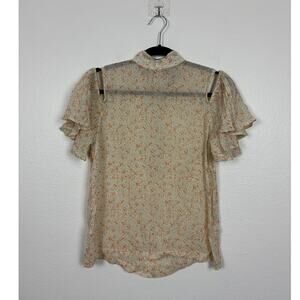 Ganni Cold Shoulder Floral Dainty Ruffle Sleeve High Neck Cottagecore Blouse 38